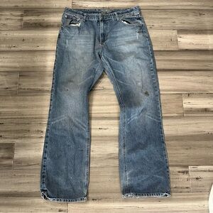 Carbon y2k style straight leg distressed stained workwear jeans size 36x34